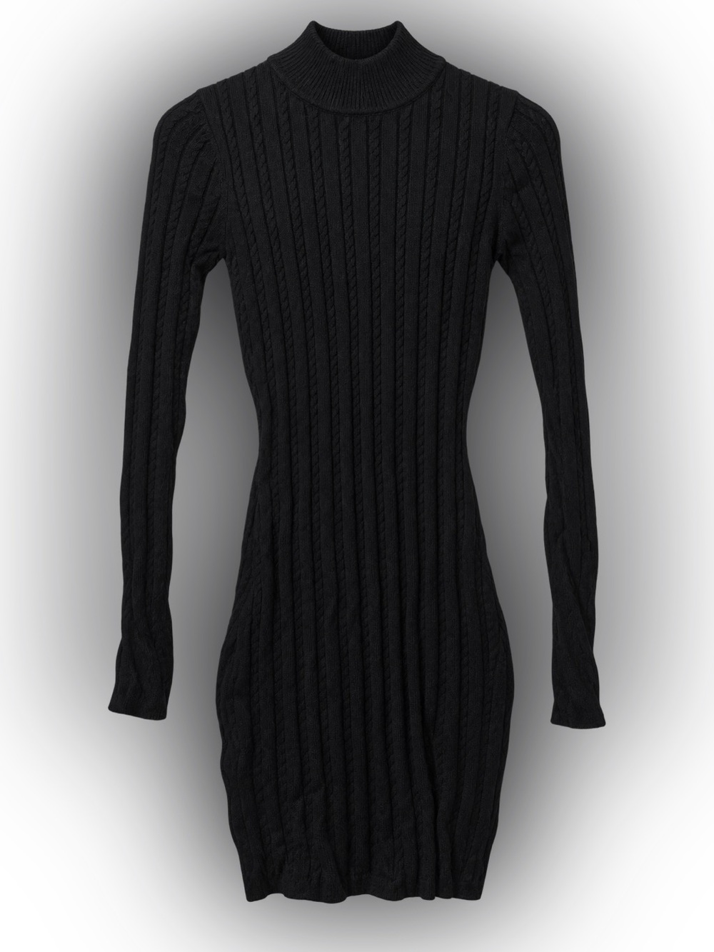 Black Cable-Knit Long Sleeve Bodycon Dress